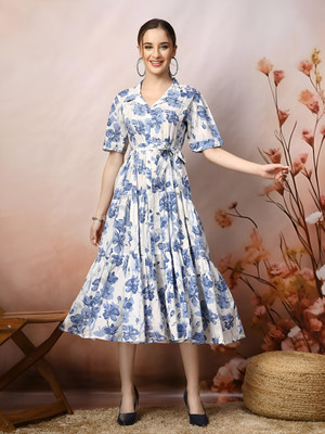ZWERLON Flared/A-line Gown(Blue, White)