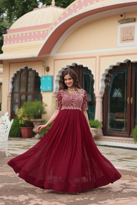 pramukh creation Flared/A-line Gown(Maroon)