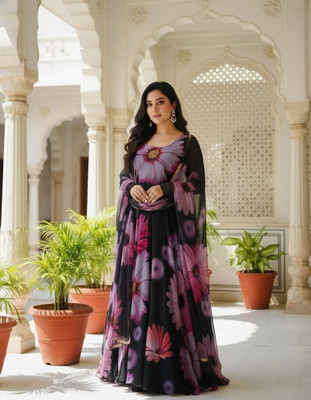 KRUTIKSHA CREATION Anarkali Gown(Orange)