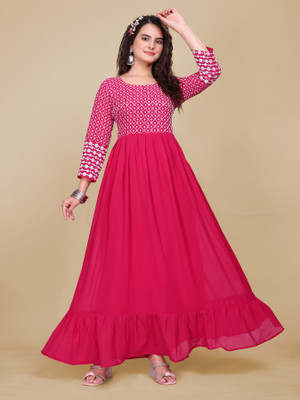 Fashionfricks Flared/A-line Gown(Pink)