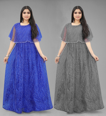 DECOFIN Flared/A-line Gown(Blue, Grey)