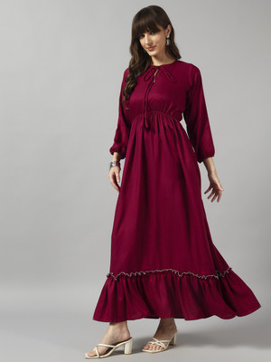 Krunal Raiyani Women Fit and Flare Purple Maxi/Full Length Dress