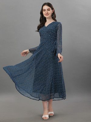 Fashion2wear Women A-line Blue Midi/Calf Length Dress