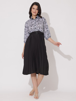Krunal Raiyani Women Fit and Flare Black Midi/Calf Length Dress