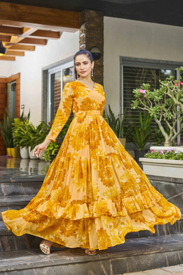 Odd by chansi Trendz Flared/A-line Gown(Yellow)