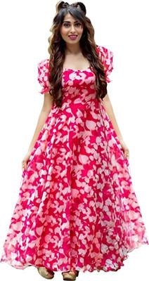 RaxuEnterprise Anarkali Gown(Pink)