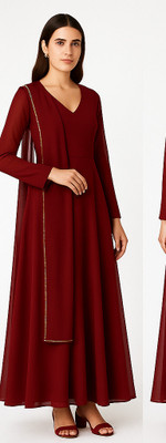 ManyaaFashions Flared/A-line Gown(Maroon)