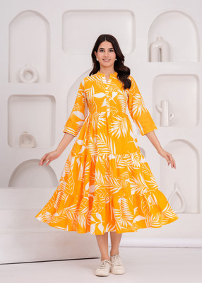 DHANANADHAM Flared/A-line Gown(Yellow)