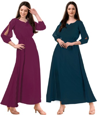 The Italino Fab Anarkali Gown(Purple, Blue)