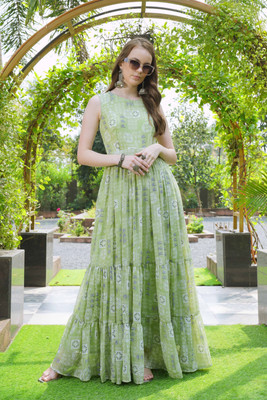 Odd by chansi Trendz Flared/A-line Gown(Light Green)