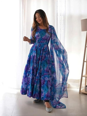 NYALKARAN ENTERPRISE Anarkali Gown(Blue)