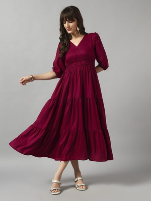 Jash Creation Women Fit and Flare Purple Maxi/Full Length Dress