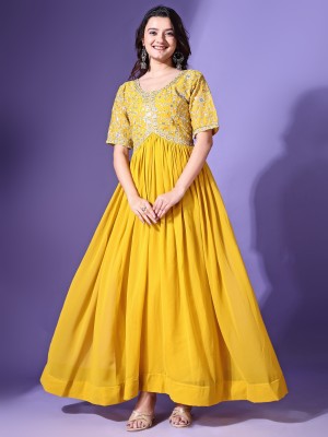 FASHION BASKET Flared/A-line Gown(Yellow)