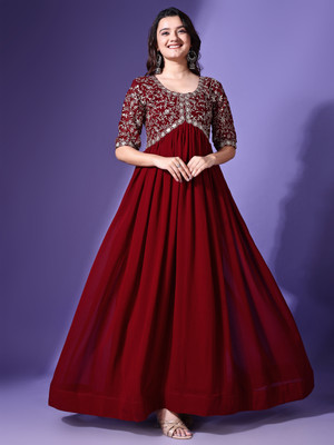 YOYO FASHION Flared/A-line Gown(Maroon)