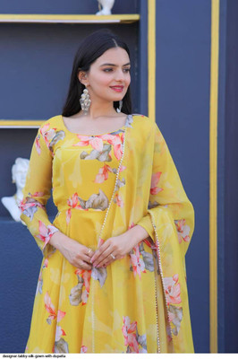 TheShivCreation Anarkali Gown(Yellow)
