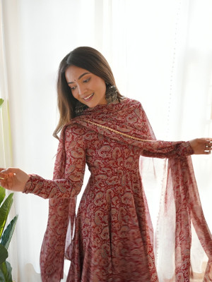 JS CREATIVE Anarkali Gown(Maroon)