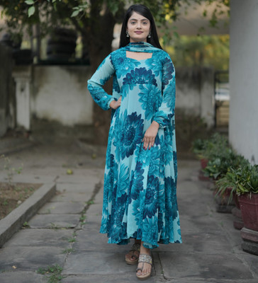 MAHIBHAG CREATION Flared/A-line Gown(Green)