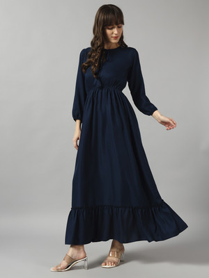 Krunal Raiyani Women Fit and Flare Blue Maxi/Full Length Dress