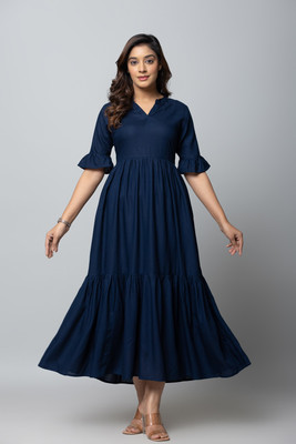 VIHAAN IMPEX Flared/A-line Gown(Dark Blue)