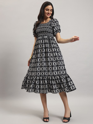Krunal Raiyani Women Fit and Flare Black Ankle Length Dress