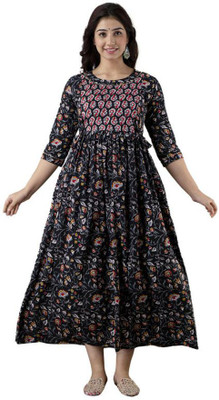 K Nahar Women A-line Black Midi/Calf Length Dress
