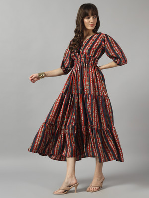 Krunal Raiyani Women Fit and Flare Black Maxi/Full Length Dress