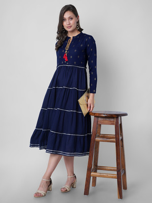 Jyotiasha Fashio Anarkali Gown(Dark Blue, White)