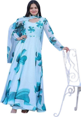 Barters boutique Flared/A-line Gown(Light Blue, Dark Blue)