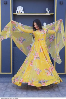 MAHADEV Anarkali Gown(Yellow)