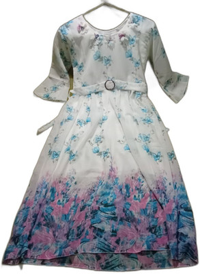 Omkar Traders Flared/A-line Gown(Light Blue)
