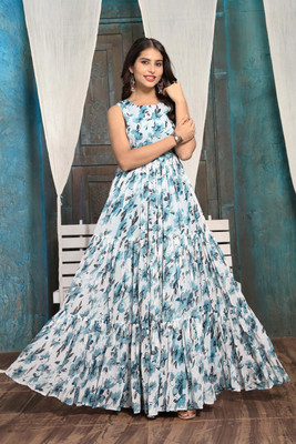 Odd by chansi Trendz Flared/A-line Gown(Light Blue)