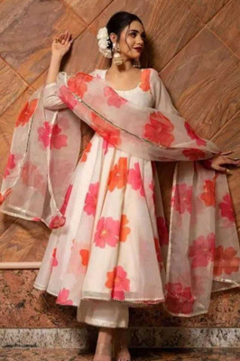 Fashionfricks Flared/A-line Gown(White)