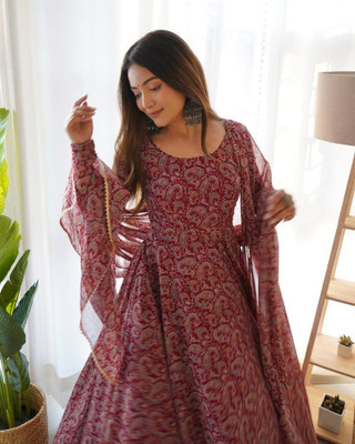 MAA FASHION HUB Anarkali Gown(Maroon)