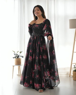 JS CREATIVE Anarkali Gown(Black)