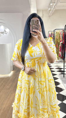 KRULRIN Flared/A-line Gown(Yellow, White)