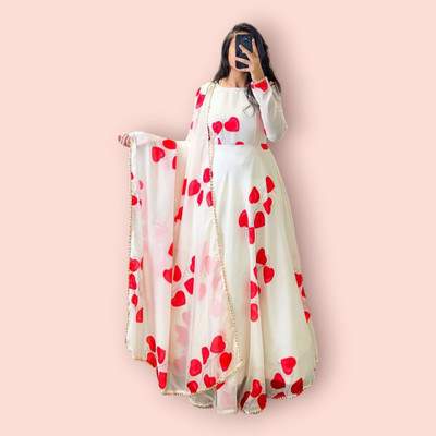 NYALKARAN ENTERPRISE Anarkali Gown(White)