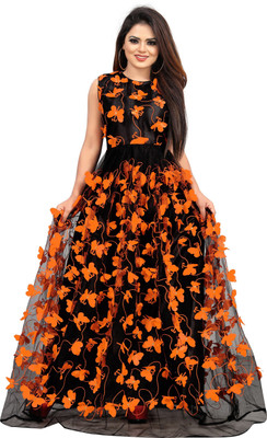 3Buddy Fashion Flared/A-line Gown(Black, Orange)