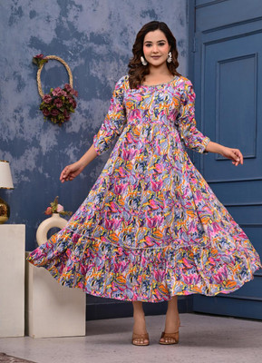 Krishna Enterprises Anarkali Gown(Grey)