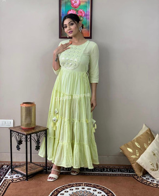 RIZA CREATION Anarkali Gown(Green)