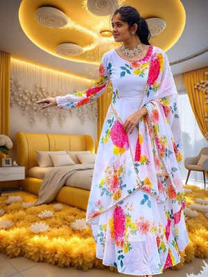 KRISHIVA EXPORT Anarkali Gown(White)