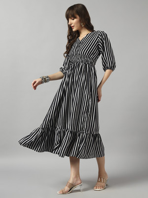 Krunal Raiyani Women Fit and Flare White Midi/Calf Length Dress