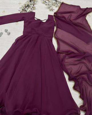 AKSHU CREATION Anarkali Gown(Purple)