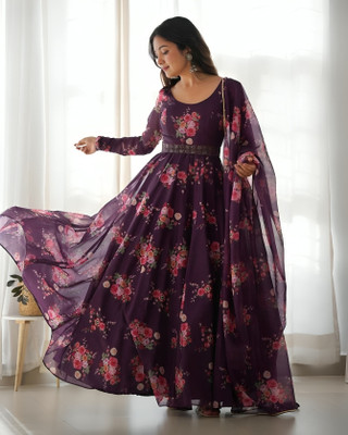 JS CREATIVE Anarkali Gown(Purple)