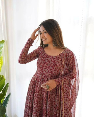 DHYAN CREATION ONLINE Anarkali Gown(Maroon)