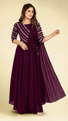 SANCIA Women Embroidered Gown Kurta(Purple)