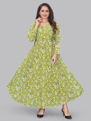 Shree Textiles Anarkali Gown(Green)