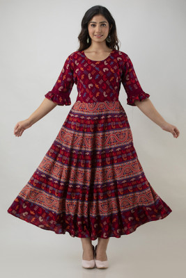 Parii Fashion Jaipur Flared/A-line Gown(Maroon)