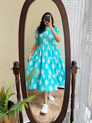 Klothing Women A-line Light Blue Midi/Calf Length Dress