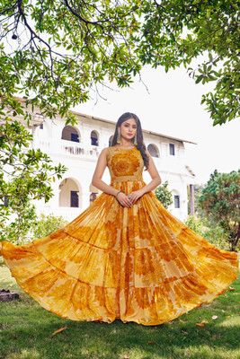 Odd by chansi Trendz Flared/A-line Gown(Yellow)