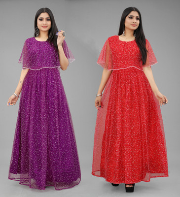 DECOFIN Flared/A-line Gown(Red, Black)